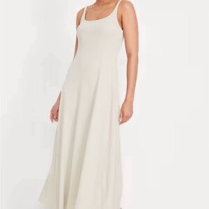 Old Navy Ribbed Maxi Dress Cream Sleeveless Tank Dress Flowy Casual Minimalist